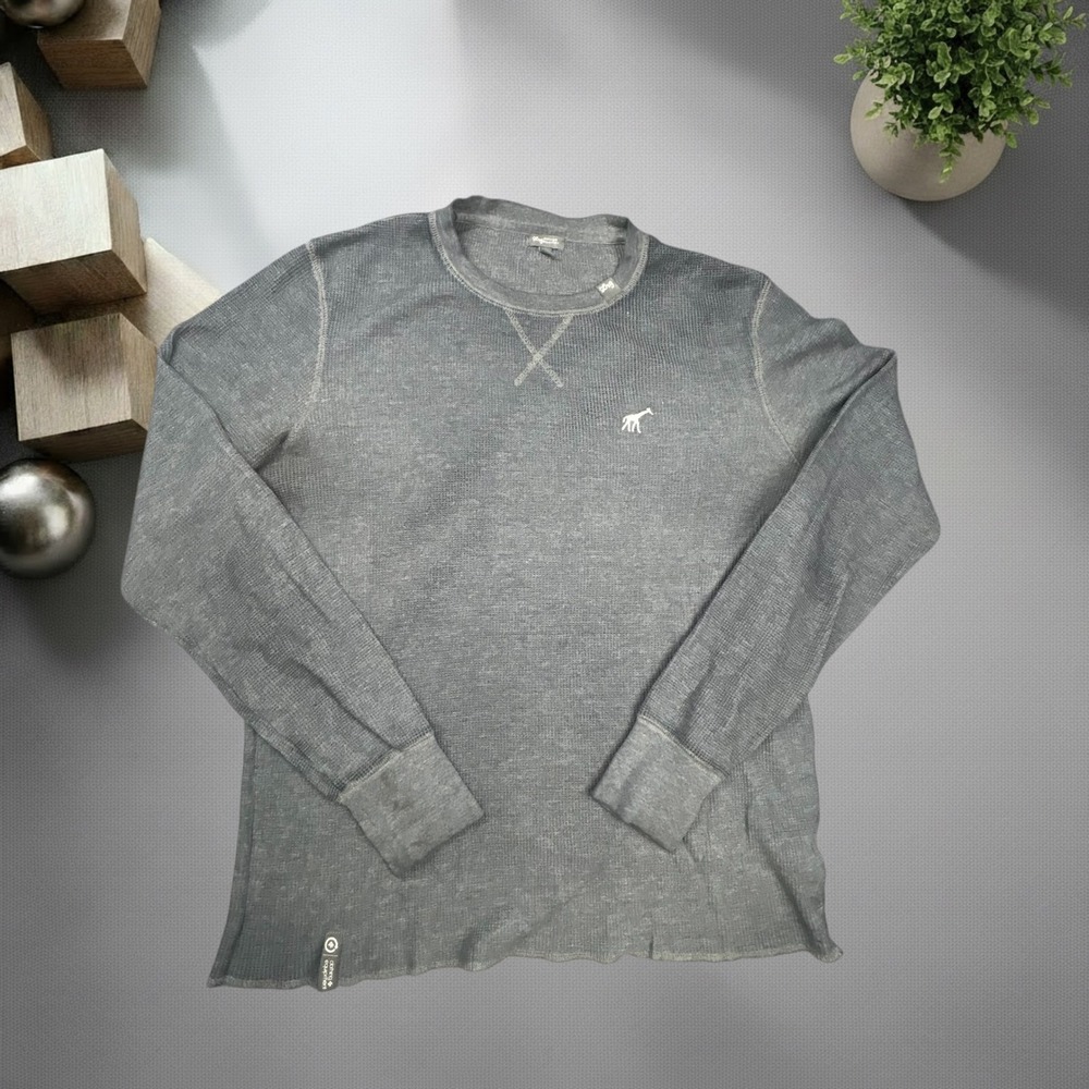 LRG Lifted Research Group Grey Thermal Waffle Knit Long Sleeve Shirt Mens Medium
